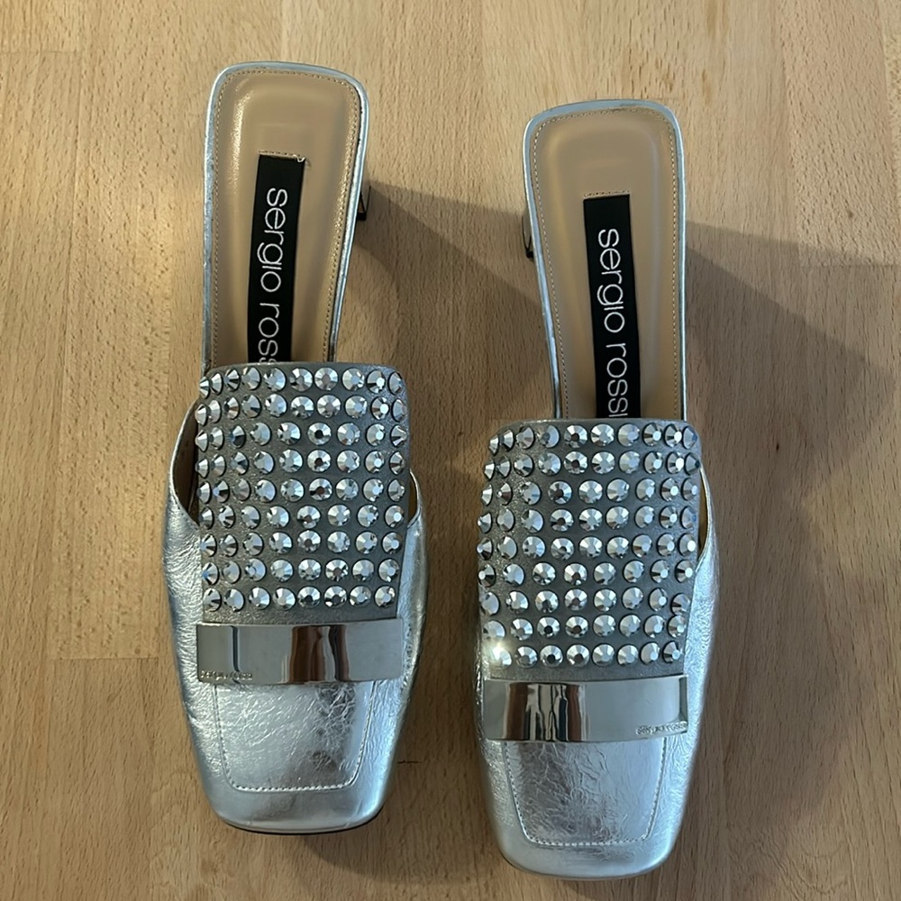 Sergio Rossi Crash mules in silver